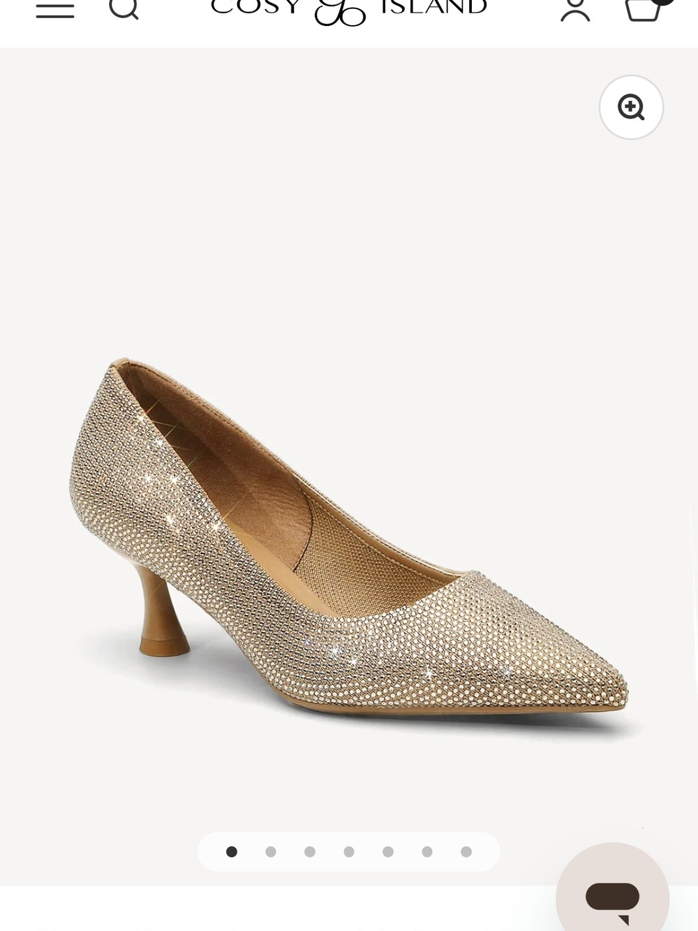 Cosy Island Gold Crystal Pointed-Toe Kitten Heel Pump